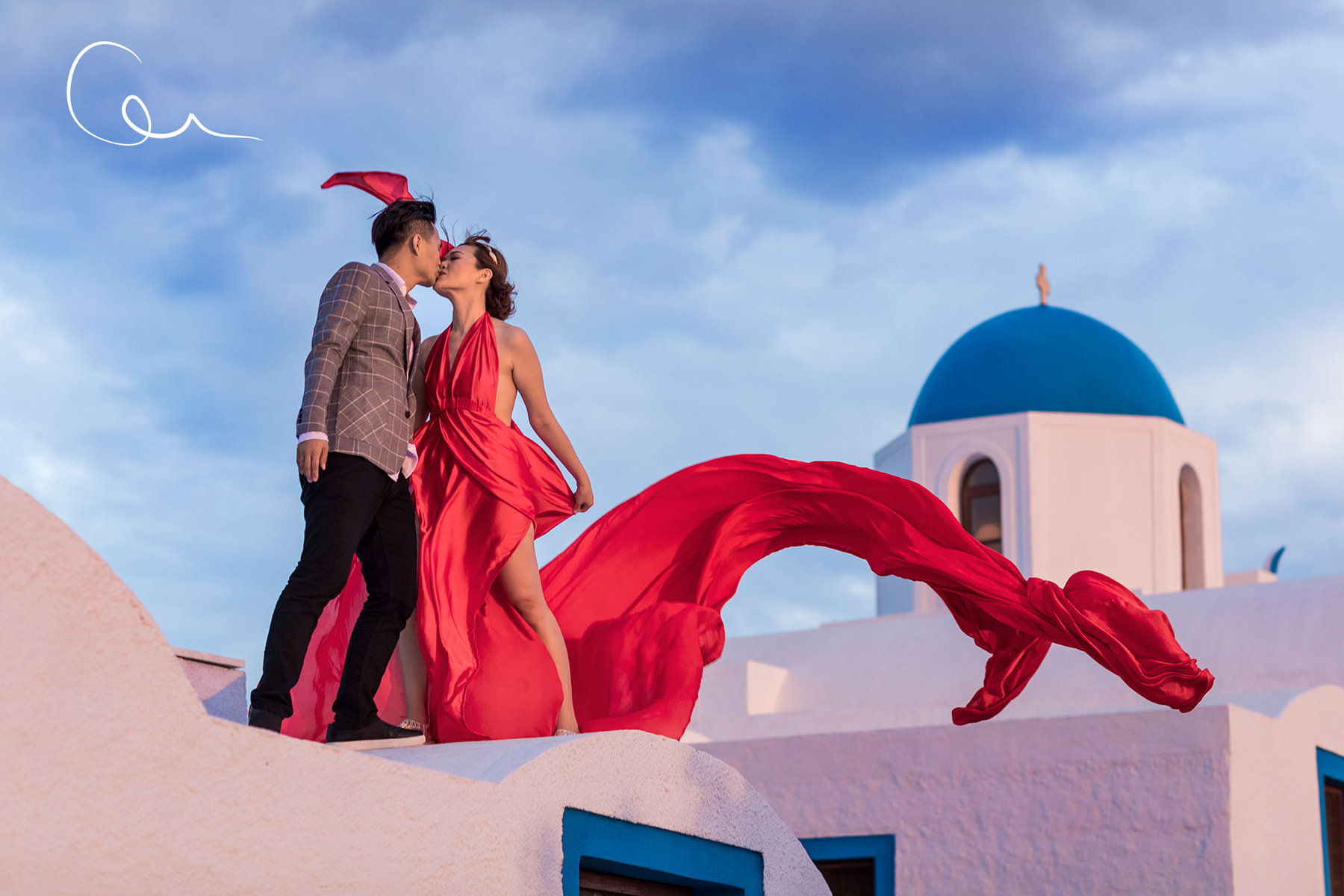 red dress photography Santorini