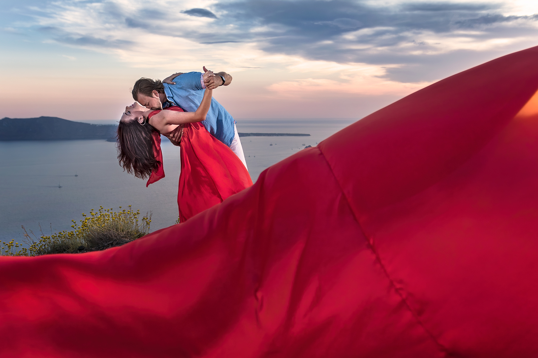 red dress photography Santorini